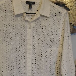Jessica Simpson Cream Eyelet Button Down Shirt